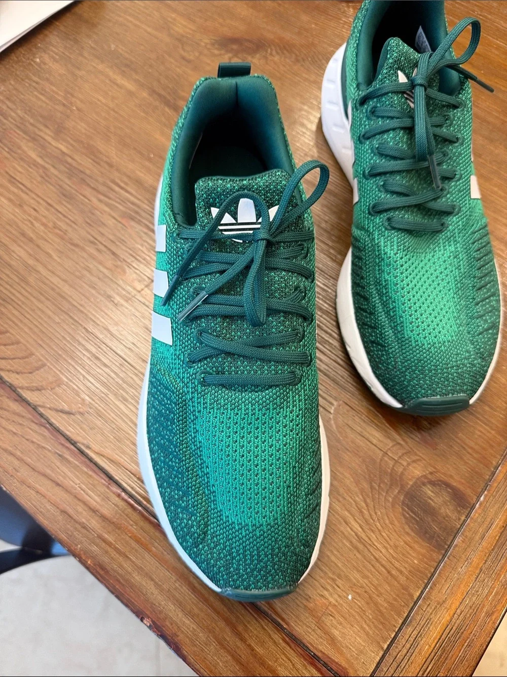 adidas Men’s Green Knit Sneakers with White Stripes
